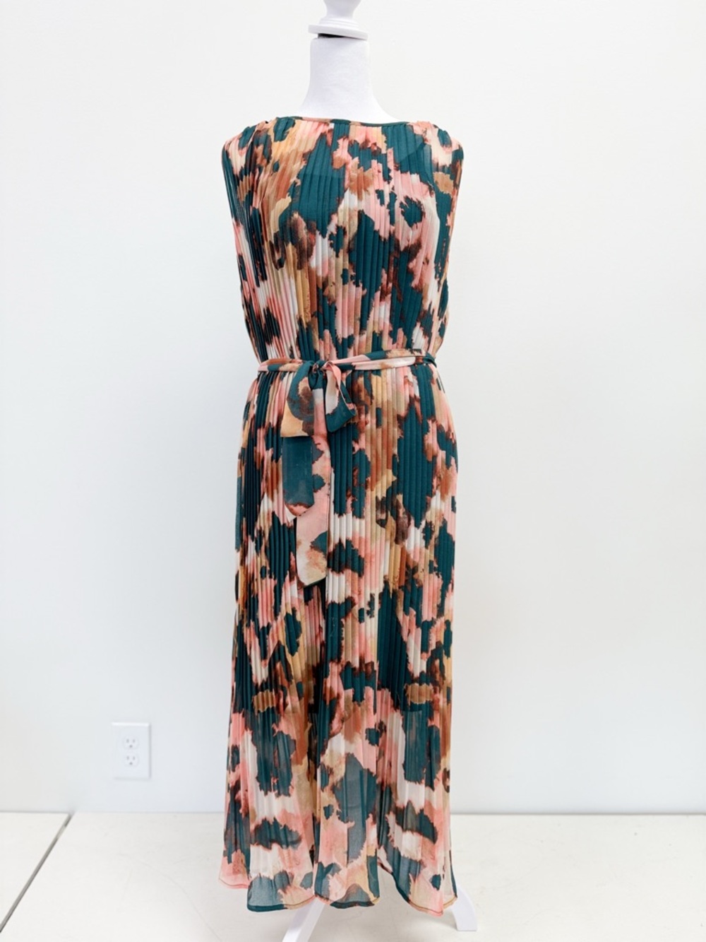 Banana Republic Pleated Midi Dress in Teal & Peach